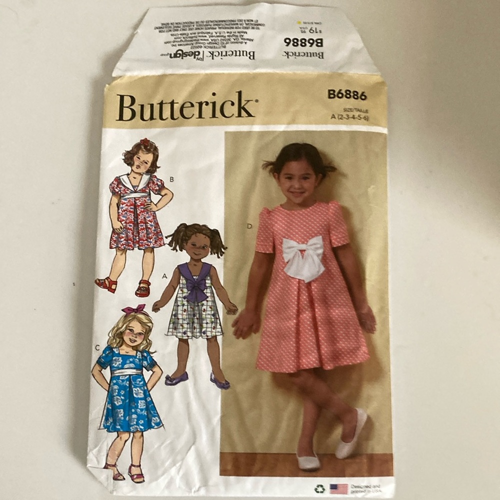 Butterick Girls' Dress Pattern B6886 A 2 3 4 5 6